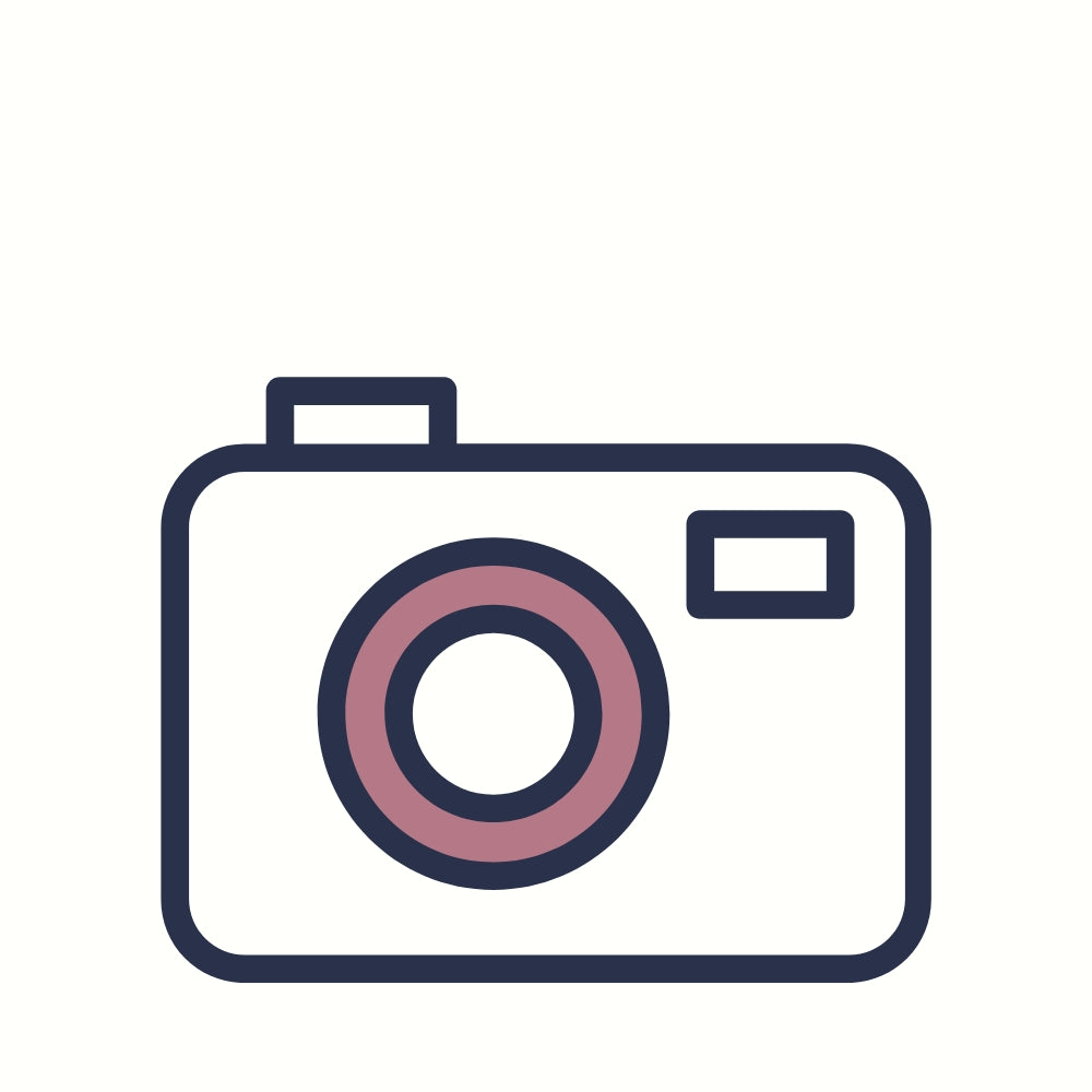 Simple camera icon representing the "Priceless Photos" benefit badge for Born Brash's hilarious baby bodysuits that are perfect for unique baby shower gifts.