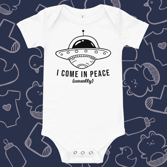 I Come in Peace Onesie - Product Shot - Funny Baby Onesie - Cute Baby Onesie - Boy Baby Onesie - Girl Baby Onesie - Newborn Onesie - Baby Shower Gift - Baby Gift - Newborn Gift