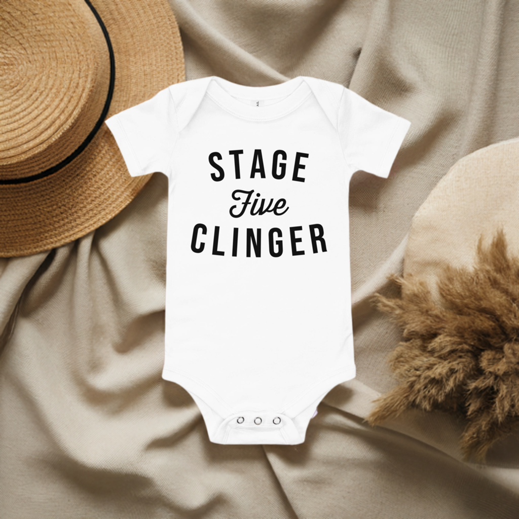 Stage Five Clinger Onesie - Lifestyle Shot - Funny Baby Onesie - Cute Baby Onesie - Boy Baby Onesie - Girl Baby Onesie - Newborn Onesie - Baby Shower Gift - Baby Gift - Newborn Gift