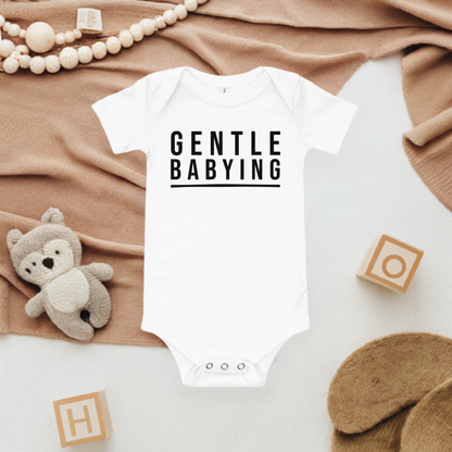 Gentle Babying Onesie - Lifestyle Shot - Funny Baby Onesie - Cute Baby Onesie - Boy Baby Onesie - Girl Baby Onesie - Newborn Onesie - Baby Shower Gift - Baby Gift - Newborn Gift