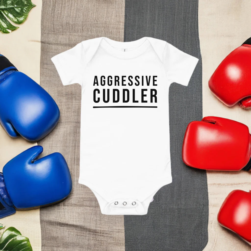 Aggressive Cuddler Onesie - Lifestyle Shot - Funny Baby Onesie - Cute Baby Onesie - Boy Baby Onesie - Girl Baby Onesie - Newborn Onesie - Baby Shower Gift - Baby Gift - Newborn Gift