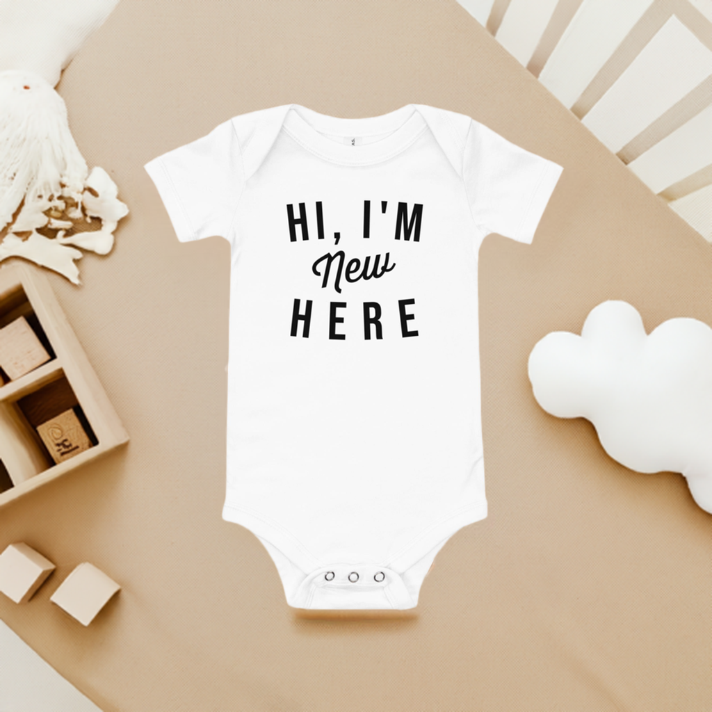 Im New Here Onesie - Lifestyle Shot - Funny Baby Onesie - Cute Baby Onesie - Boy Baby Onesie - Girl Baby Onesie - Newborn Onesie - Baby Shower Gift - Baby Gift - Newborn Gift